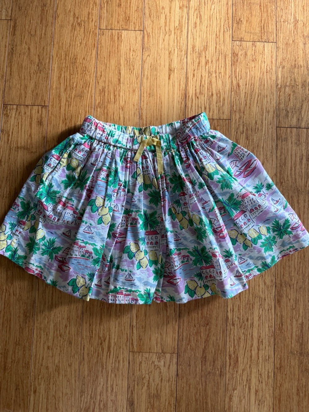 Mini Boden White Skirt with Green and Yellow Print 8-9y